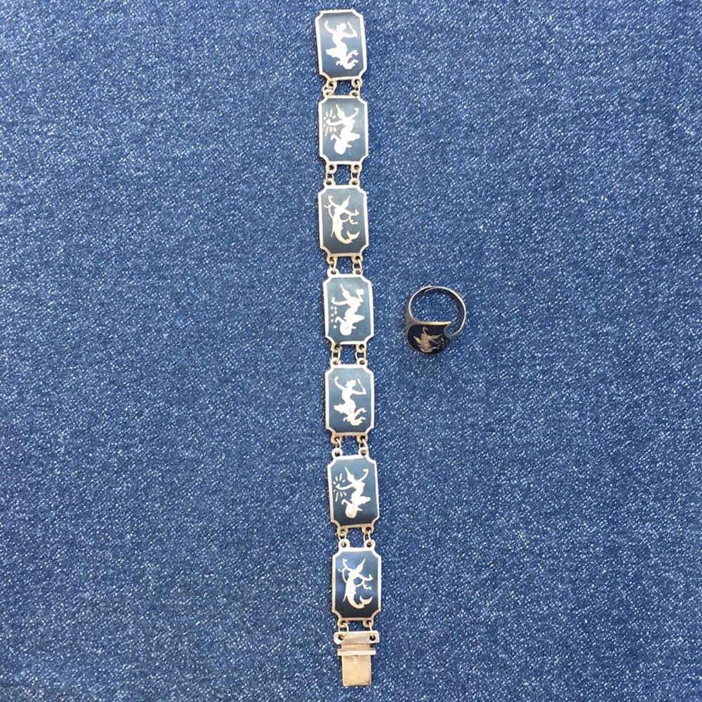 Vintage Siam Sterling Nielloware Set